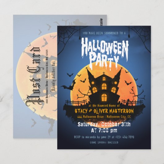 Haunted House Bats Graveyard Halloween Invitation Briefkaart (Voorkant / Achterkant)