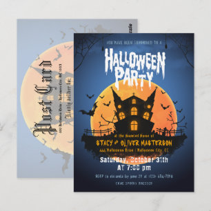 Haunted House Bats Graveyard Halloween Invitation Briefkaart