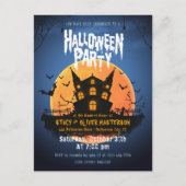 Haunted House Bats Graveyard Halloween Invitation Briefkaart (Voorkant)