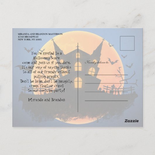 Haunted House Bats Graveyard Halloween Invitation Briefkaart (Achterkant)