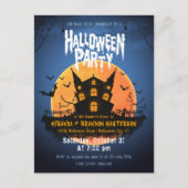 Haunted House Bats Graveyard Halloween Invitation Briefkaart (Voorkant)