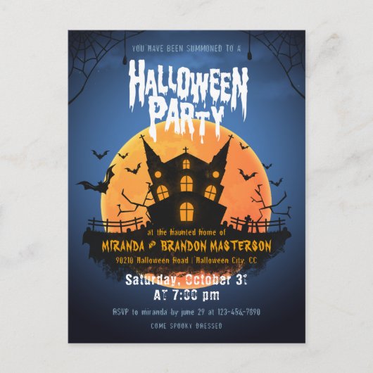 Haunted House Bats Graveyard Halloween Invitation Briefkaart (Voorkant)