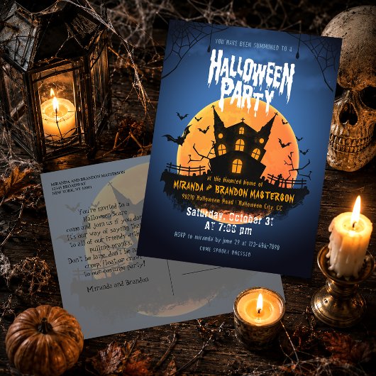 Haunted House Bats Graveyard Halloween Invitation Briefkaart