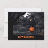 Haunted House Bats Pumpkin Halloween Uitnodiging (Voorkant)