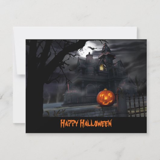 Haunted House Bats Pumpkin Halloween Uitnodiging (Voorkant)