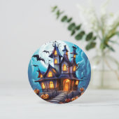 Haunted House Bats Pumpkins Halloween Kaart (Staand voorkant)