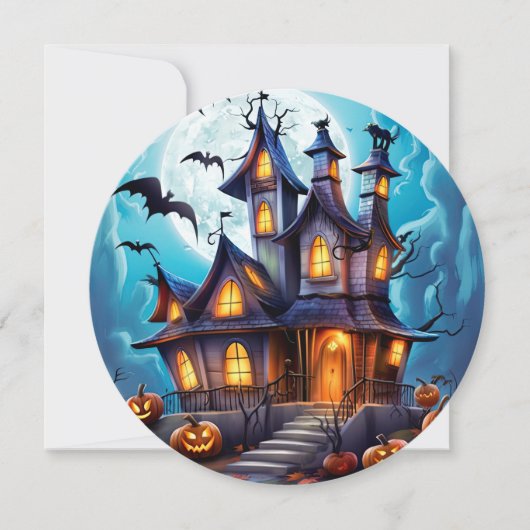 Haunted House Bats Pumpkins Halloween Kaart (Voorkant)