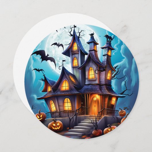 Haunted House Bats Pumpkins Halloween Kaart (Voorkant / Achterkant)