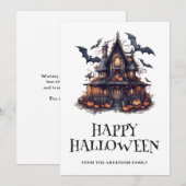 Haunted House Bats Pumpkins Halloween Kaart (Voorkant / Achterkant)