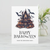 Haunted House Bats Pumpkins Halloween Kaart (Staand voorkant)