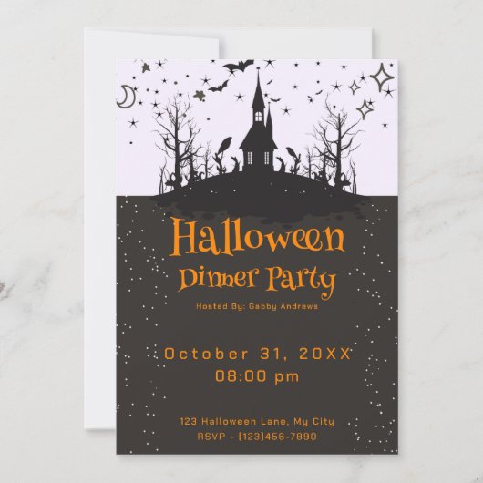 Haunted House Bats Stars Halloween Dinner Party Kaart (Voorkant)