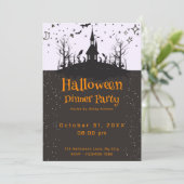Haunted House Bats Stars Halloween Dinner Party Kaart (Staand voorkant)