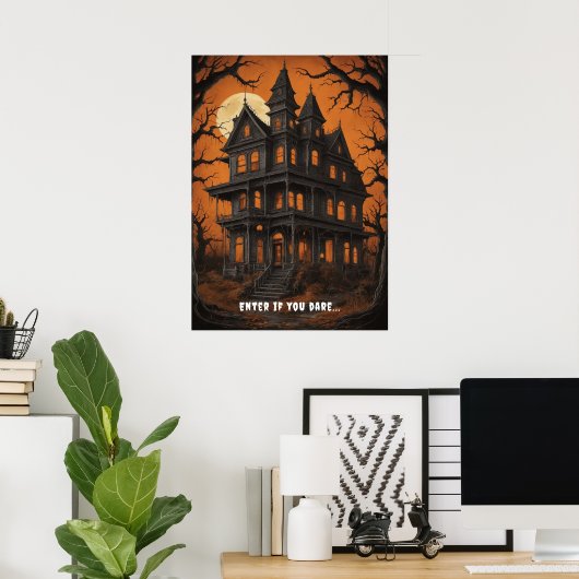 Haunted House bij Halloween Poster (Thuiskantoor)