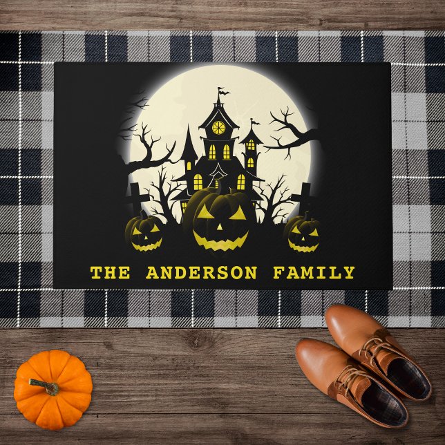 Haunted House, Cemetery & Pumpkins - Halloween Deurmat (Creator heeft geüpload)