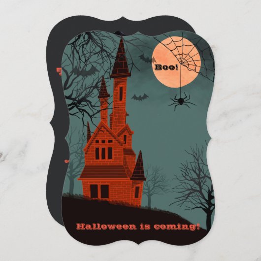 Haunted House Custom Text Spooky Fun Kaart (Voorkant / Achterkant)