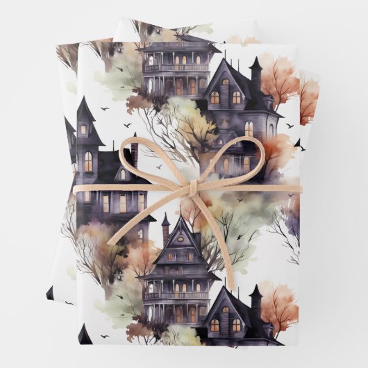 Haunted House Elegant Halloween Inpakpapier Vel (In situ)
