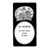 Haunted House en Bats Halloween Etiket (Voorkant)