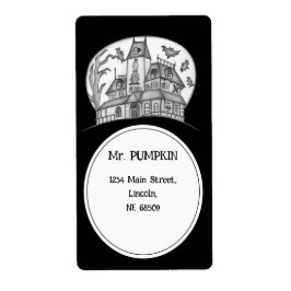 Haunted House en Bats Halloween Etiket