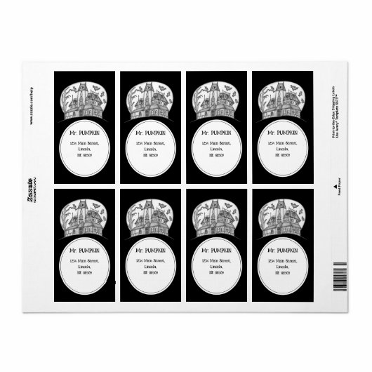 Haunted House en Bats Halloween Etiket (Full Sheet)