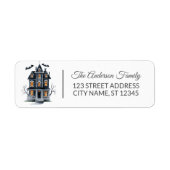 Haunted House en Bats Halloween Etiket (Voorkant)