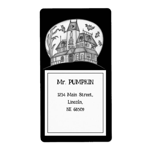 Haunted House en Bats Halloween Etiket (Voorkant)