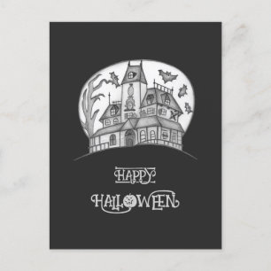 Haunted House en Bats Halloween Feestdagenkaart