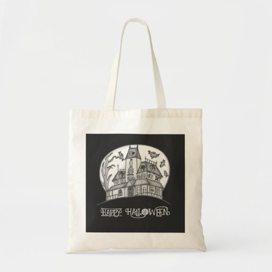Haunted House en Bats Halloween Tote Bag (Voorkant)