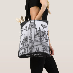 Haunted House en Bats Halloween Tote Bag