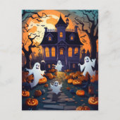Haunted House en Ghost Halloween Briefkaart (Voorkant)
