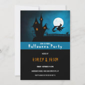 Haunted House en heks Halloween Kaart (Voorkant)