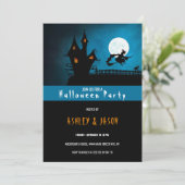 Haunted House en heks Halloween Kaart (Staand voorkant)