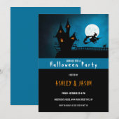 Haunted House en heks Halloween Kaart (Voorkant / Achterkant)