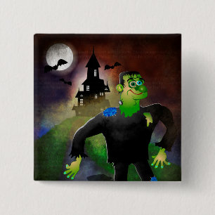 Haunted House en Monster Vierkante Button 5,1 Cm