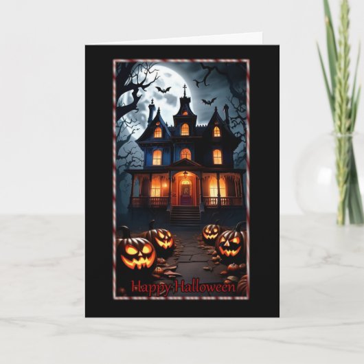 Haunted House en pompoenen Halloween Kaart (Voorkant)