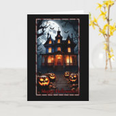 Haunted House en pompoenen Halloween Kaart (Gele Bloem)