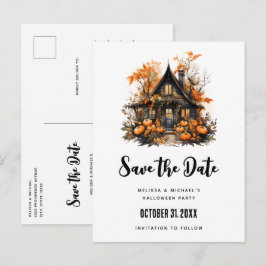 Haunted House en pompoenen Halloween Save the Date Uitnodiging Briefkaart
