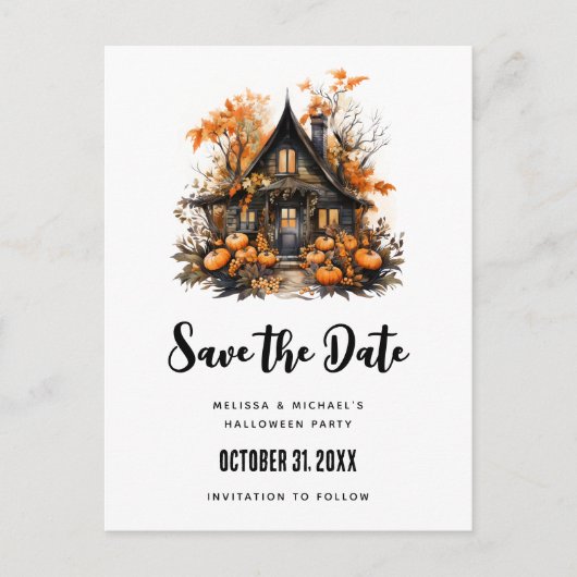 Haunted House en pompoenen Halloween Save the Date Uitnodiging Briefkaart (Voorkant)