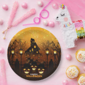 Haunted House en Pumpkins Papieren Bordje (Feest)
