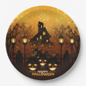 Haunted House en Pumpkins Papieren Bordje (Voorkant)