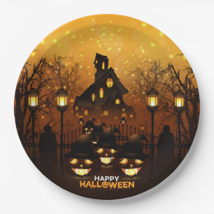 Haunted House en Pumpkins Papieren Bordje