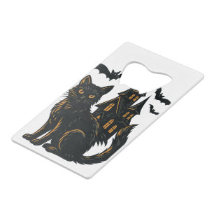 Haunted House en zwarte kat Creditkaart Flessenopener