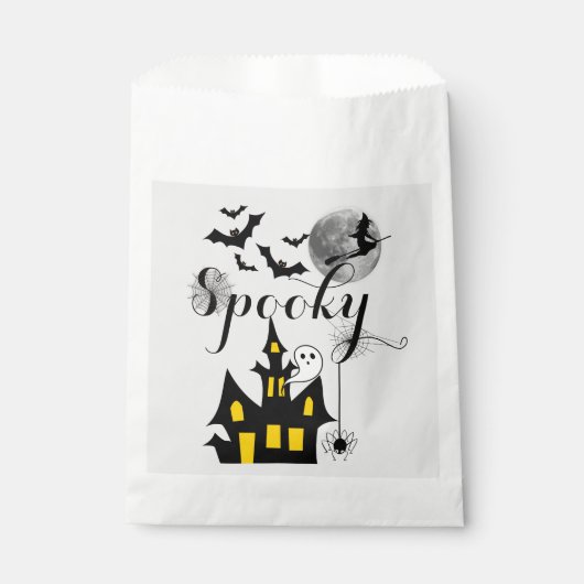 Haunted House Flying Witch Spooky Halloween Bedankzakje (Voorkant)