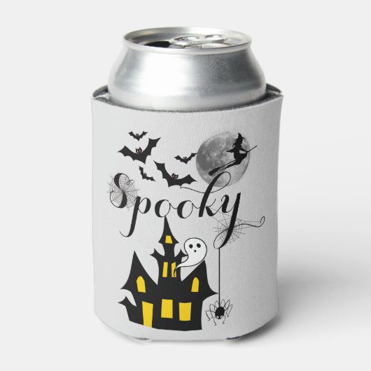 Haunted House Flying Witch Spooky Halloween Blikjeskoeler (Blikje Voorkant)