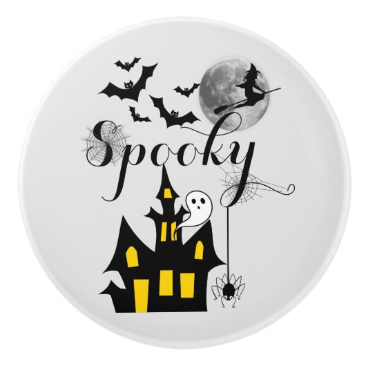 Haunted House Flying Witch Spooky Halloween Keramische Knop (Voorkant)