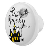 Haunted House Flying Witch Spooky Halloween Keramische Knop (Rechts)