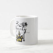 Haunted House Flying Witch Spooky Halloween Koffiemok (Voorkant links)