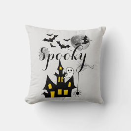 Haunted House Flying Witch Spooky Halloween Kussen
