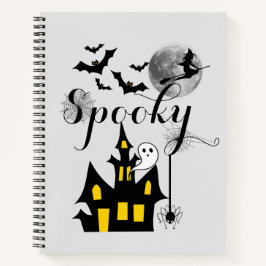 Haunted House Flying Witch Spooky Halloween Notitieboek
