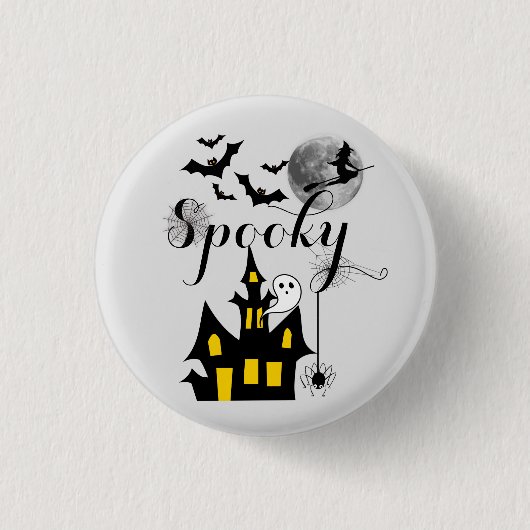 Haunted House Flying Witch Spooky Halloween Ronde Button 3,2 Cm (Voorkant)
