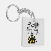 Haunted House Flying Witch Spooky Halloween Sleutelhanger (Voorkant Links)